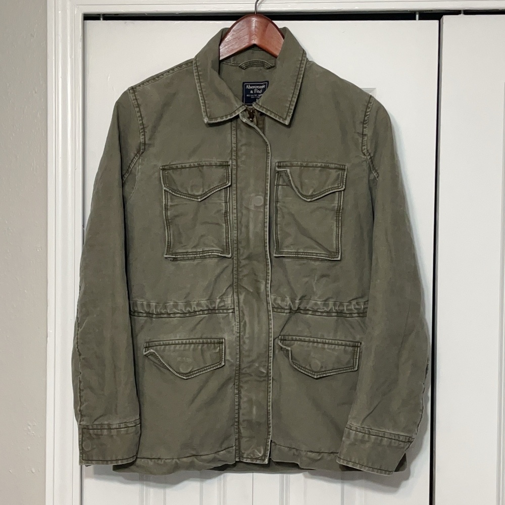 Abercrombie & Fitch Jacket Green Canvas Sherpa Chore Field Military Safari Y2K